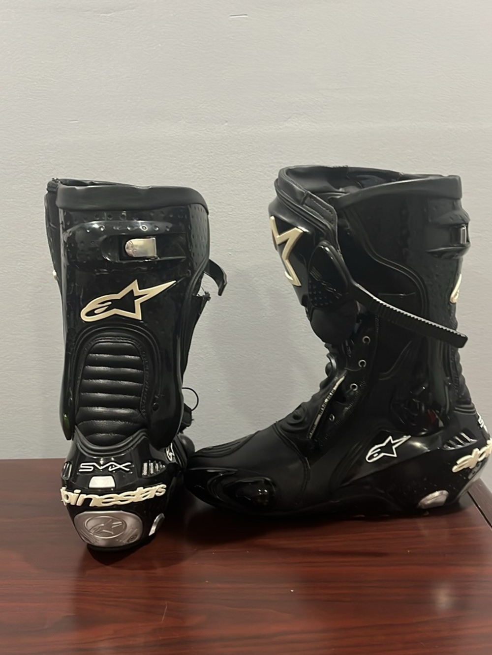 Alpinestars Black Motorcycle Racing Boots with Blue Lining